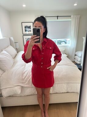 Red Button-Front Shirt Dress